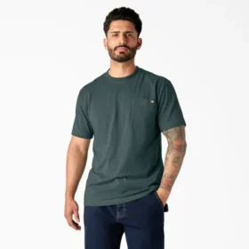 Camicia a maniche corte con tasca in tessuto pesante melange