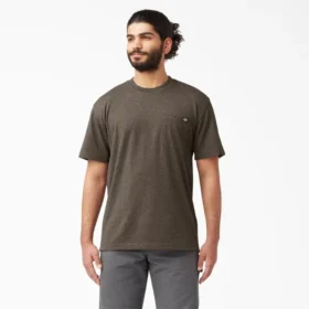 Camicia a maniche corte con tasca in tessuto pesante melange