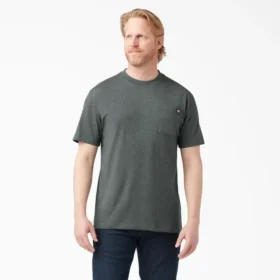 Camicia a maniche corte con tasca in tessuto pesante melange