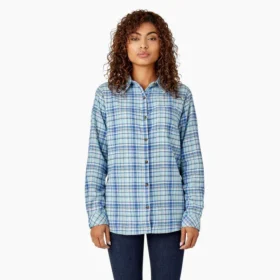 Camicia da donna in flanella a quadri a maniche lunghe