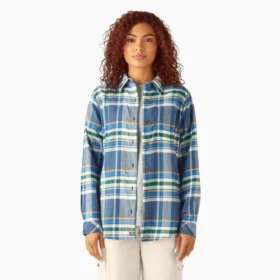 Camicia da donna in flanella a quadri a maniche lunghe