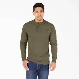 Camicia Henley a maniche lunghe pesante in tessuto melange
