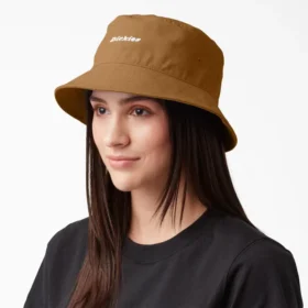 Cappello a secchiello in tela con logo in script