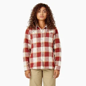 Giacca a camicia con cappuccio in flanella da donna