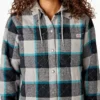 Giacca a camicia con cappuccio in flanella da donna Giacca a camicia con cappuccio in flanella da donna