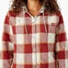 Giacca a camicia con cappuccio in flanella da donna Giacca a camicia con cappuccio in flanella da donna