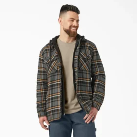 Giacca-camicia con cappuccio in flanella idrorepellente