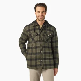 Giacca-camicia con cappuccio in flanella idrorepellente