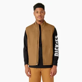 Gilet in tela di cotone con fodera in pile a pelo lungo