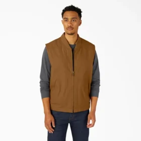 Gilet in tela di cotone foderato in pile a pelo lungo