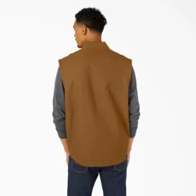 Gilet in tela di cotone foderato in pile a pelo lungo