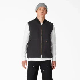 Gilet in tela di cotone stonewashed con fodera in pile a pelo lungo