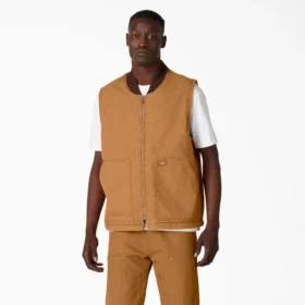 Gilet in tela di cotone stonewashed con fodera in pile a pelo lungo