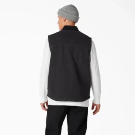 Gilet in tela di cotone stonewashed con fodera in pile a pelo lungo
