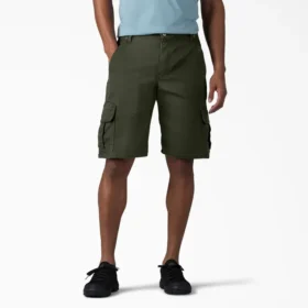 Pantaloncini cargo in tela di cotone con vestibilità comoda e elastica, 11″