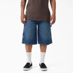 Pantaloncini in denim da carpentiere dal taglio rilassato, 13″