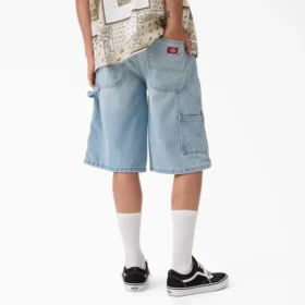 Pantaloncini in denim da carpentiere dal taglio rilassato, 13″