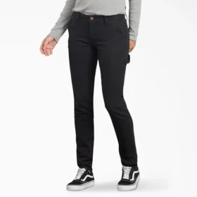 Pantaloni da carpentiere da donna in tela di cotone elasticizzata, vestibilità slim