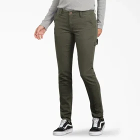 Pantaloni da carpentiere da donna in tela di cotone elasticizzata, vestibilità slim