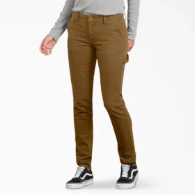 Pantaloni da carpentiere da donna in tela di cotone elasticizzata, vestibilità slim
