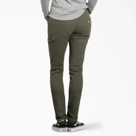Pantaloni da carpentiere da donna in tela di cotone elasticizzata, vestibilità slim