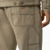 Pantaloni in tela di cotone con doppio rinforzo sulle ginocchia e cuciture a contrasto