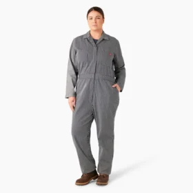 Tuta intera da donna taglia forte a maniche lunghe con vestibilità comoda e righe Hickory