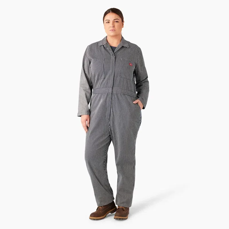 Tuta intera da donna taglia forte a maniche lunghe con vestibilità comoda e righe Hickory Tuta intera da donna taglia forte a maniche lunghe con vestibilità comoda e righe Hickory