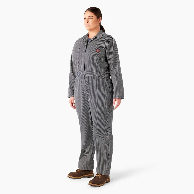 Tuta intera da donna taglia forte a maniche lunghe con vestibilità comoda e righe Hickory Tuta intera da donna taglia forte a maniche lunghe con vestibilità comoda e righe Hickory
