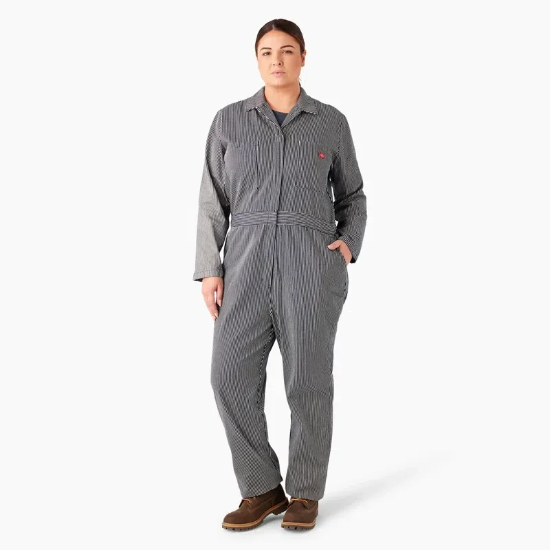 Tuta intera da donna taglia forte a maniche lunghe con vestibilità comoda e righe Hickory Tuta intera da donna taglia forte a maniche lunghe con vestibilità comoda e righe Hickory