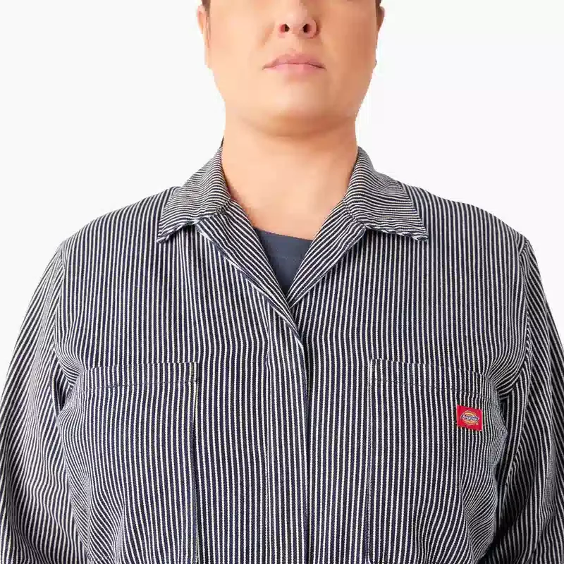 Tuta intera da donna taglia forte a maniche lunghe con vestibilità comoda e righe Hickory Tuta intera da donna taglia forte a maniche lunghe con vestibilità comoda e righe Hickory